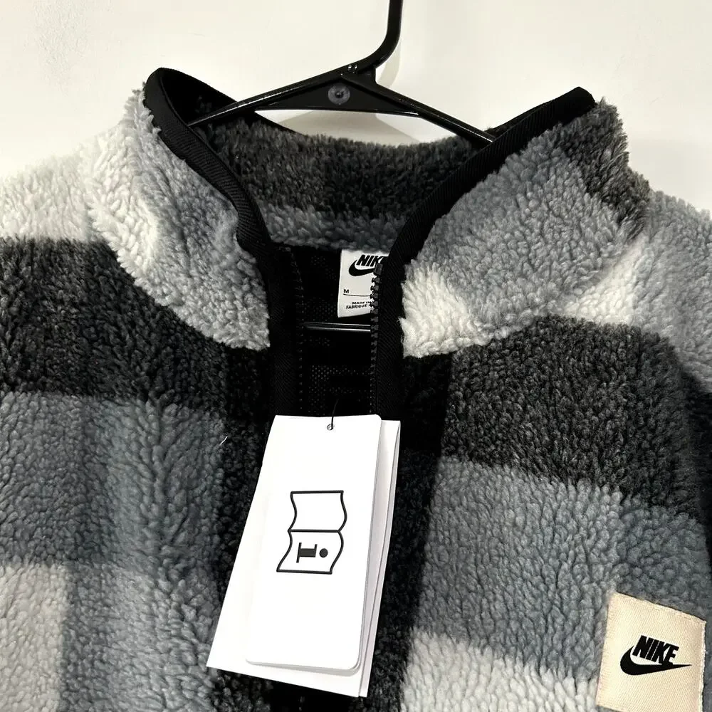 Nike Club Gray Plaid Fleece Men's Winterized Half-Zip NWT Size M